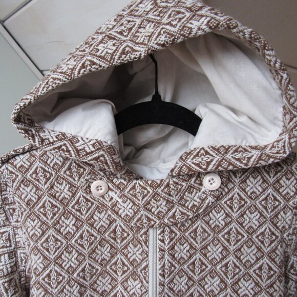 STUSSY Women's Zip Up Skater Hoodie Brown Geometric Pattern Juniors Medium - Picture 3 of 14